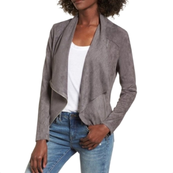 Blank NYC Faux Suede Moto Jacket Drape Front Gray Silver Screen XS - Picture 1 of 15